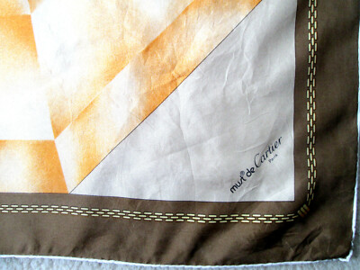 Foulard En Soie Vintage 84x87 Cm - Bord Vert, Voile De Soie, Occasion