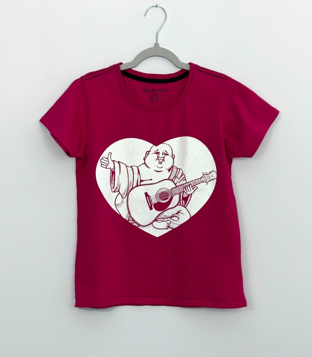 True Religion Girls T Shirt L 12-14 Cotton Fuchsia Short