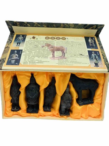 Juego de guerreros chinos de terracota vintage con caballo 5 piezas en caja original 4" - 5" - Imagen 6 de 17