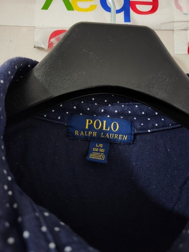 Polo Ralph Lauren Shirt Boys L Blue Polo Short Sleeve Pocket Polka Dot Geometric - Picture 14 of 15