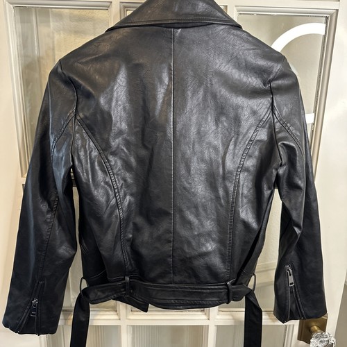 Black Moto Jacket Faux Leather Coat Womens Medium NWOT Elodie - Picture 11 of 15