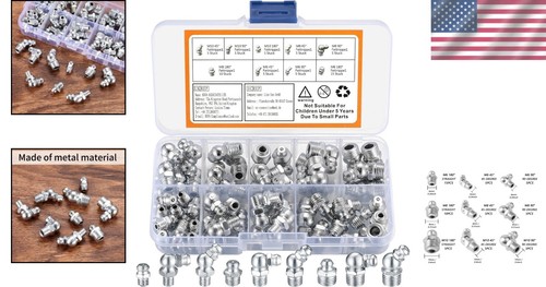Metrischer Fettverschraubungen Satz, 60-tlg Hydraulikfett Zerk Sortiment Set, 45 90 D - Bild 2 von 9
