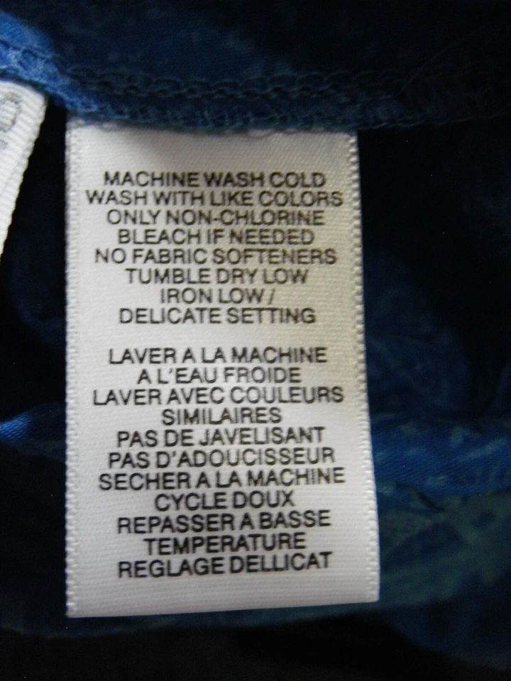 Exofficio Top Tunic Women S Blue Floral Tie Neck Roll Tab Sleeve - Image 4 of 4