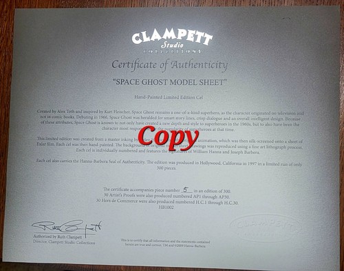 RARE SPACE GHOST Model Sheet w. Lithograph bkg HANNA BARBERA SIGNED LE #5/300! - Picture 5 of 5
