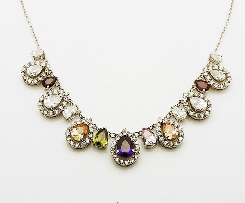 Sterling Silver Multi Color CZ Necklace