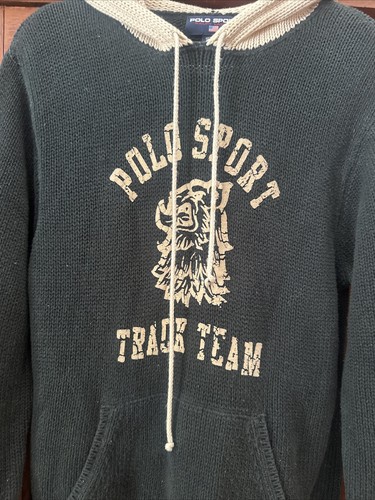 Vintage 90s Polo Sport Ralph Lauren Track Team Knit Hoodie Sweater Size M Rare - Picture 6 of 17
