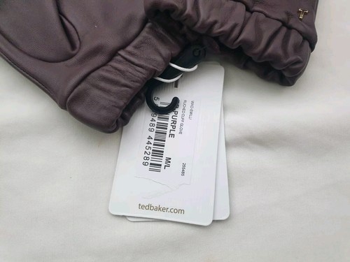 Ted Baker Women's Ruched Cuff Leather Gloves - Deep Purple - Size M/L - BNWT - Picture 2 of 8
