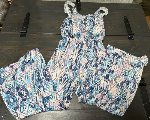 Girls Jumpsuit Spaghetti Square Neck Sleeveless Long Pants Blue & Pink SZ 7-8 - Picture 6 of 7