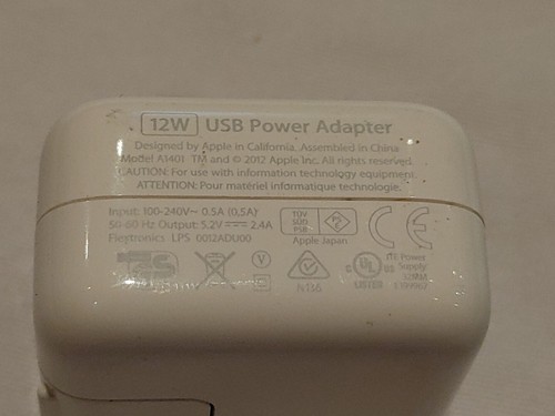 Apple 12W Genuine USB Power Adapter Charger Lightning Cable iPad iPhone A1401 - Picture 5 of 6