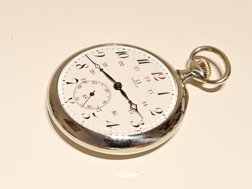 ANTIQUE RARE WW1 12 AND 24 DIAL OPEN FACE MEN'S POCKET MECHANCIAL WATCH "OMEGA" - Picture 9 of 19