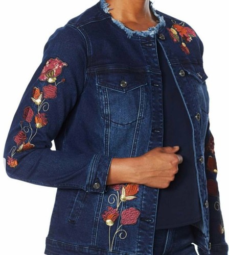 DG2 by Diane Gilman Embroidered Classic Stretch Denim Jacket XS New with Tag - Picture 2 of 3