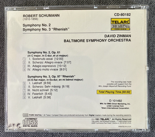 David Zinman Baltimore Symphony Orch Schumann Symphony No 2 and 3 Rhenish CD - Picture 2 of 7