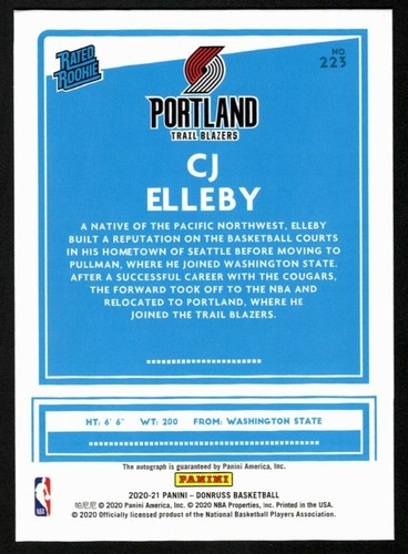 CJ Elleby 2020-21 Panini Donruss Choice Rated Rookie Autograph SP Trail Blazers - Bild 2 von 2