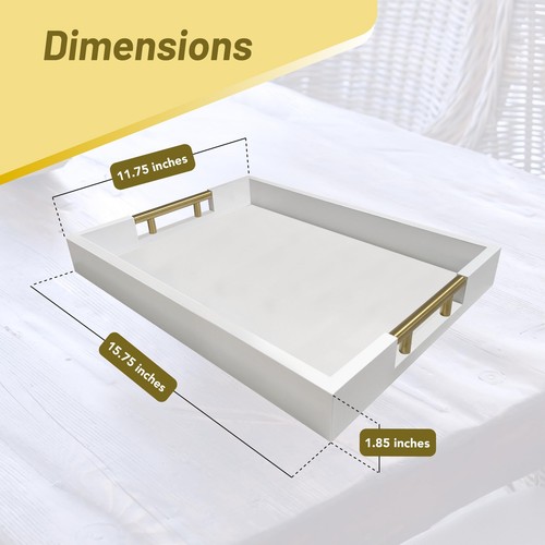 Serving Tray With Handles White Gold Polished Metal 16''x12'' Modern Decorative - Picture 4 of 7