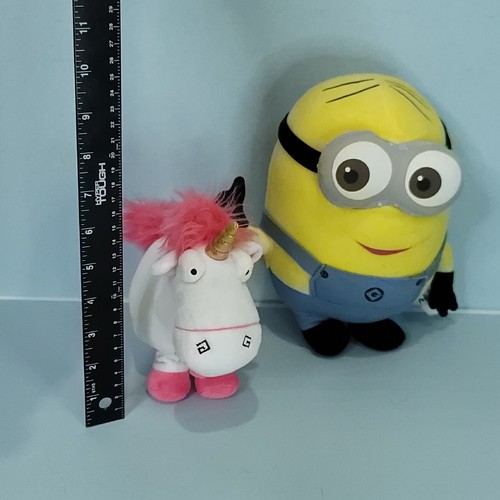 Minions Plush Despicable Me Lot Of 2 Stuart Fluffy Unicorn 3d Glasses Stuffed - Picture 4 of 6