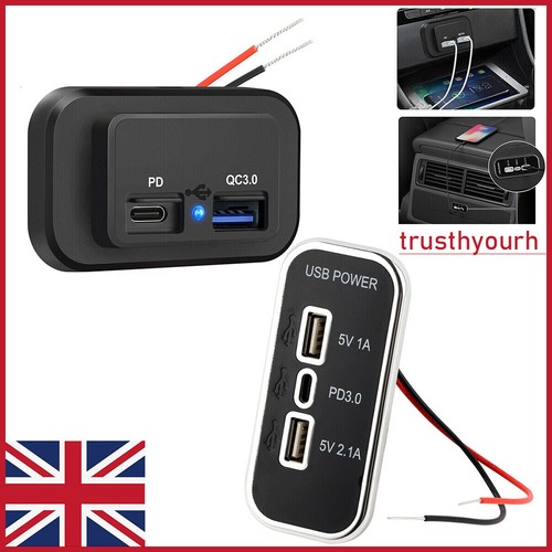 Dual USB Type C PD QC 3.0 Car Boat Fast Charger Socket Power Outlet Panel 12-24V - Afbeelding 1 van 15