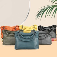 Damen Leder Schultertasche mit Kettenhenkeln & verstellbarem Trageriemen