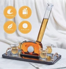 Golf Decanter Whiskey Set with 4 Ball Shot Glasses - Clear 