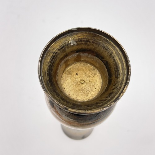 Dark Solid Brass Vase Decorated with Flowers Etched 7” Tall - Picture 8 of 8