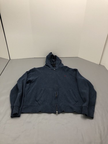 Polo Ralph Lauren Sweatshirt Zip Up Hoodie Large Blau Taschen Heavyweight Pony