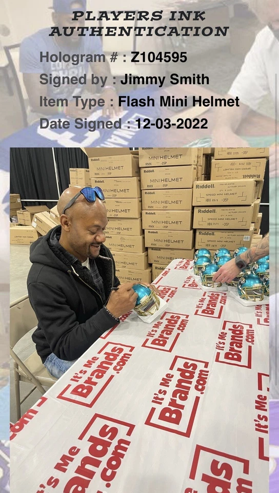 Jimmy Smith Jacksonville Jaguars Signed Autographed Mini Helmet JSA & PIA COA - Image 3 of 4