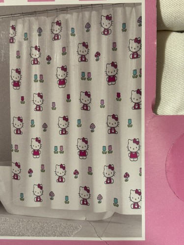 Sanrio Hello Kitty Shower Curtain 72x72 Cotton White Flowers Kawaii Anime Girly - Picture 3 of 4
