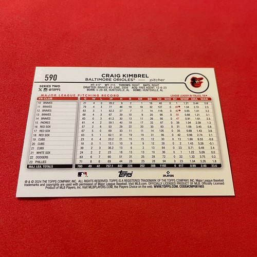 Craig Kimbrel .. SOMMERFOLIE .. Baltimore Orioles ..2024 Topps PARALLEL 590 - Bild 2 von 2