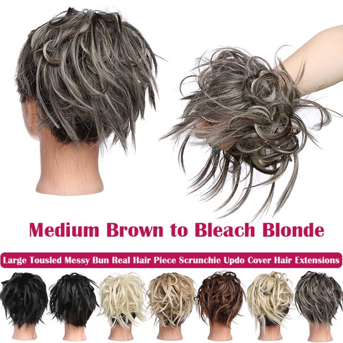 REAL Messy Bun Scrunchie Hair Extensions Wavy THICK Ponytail as Human Hair Piece - Picture 23 of 31