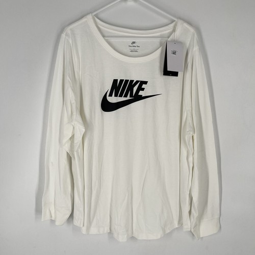 Nike Sportswear Essential Womens White Logo Long Sleeve T Shirt Plus Size  1X NEW | eBay