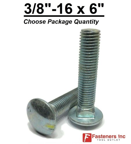 3/8-16 x 6" Carriage Bolts A307 Grade 2 Zinc Plated "Coach Screws" 3/8"-16 - Picture 2 of 9