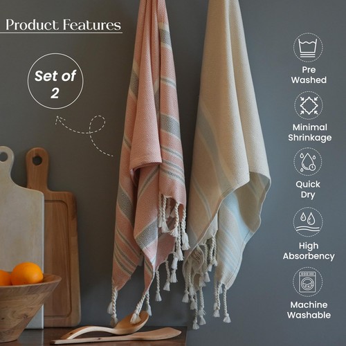The Fine Living Co. Turkish Hand Towels - Set of 2 | 100% Cotton - Kitchen an... - Picture 2 of 6