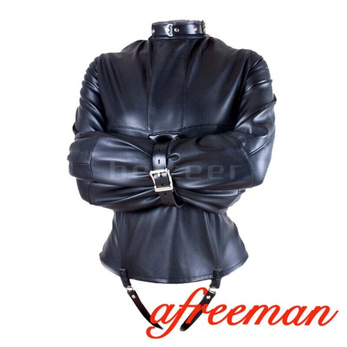 Chaqueta de fuerza de cuero PU arnés corporal chaqueta recta disfraz brazalete mujer - Imagen 3 de 28