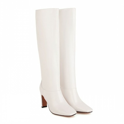 Women Sexy Square Toe Knee High Boots Pumps Cocktail Block Heel Party Shoes Size - Picture 12 of 17