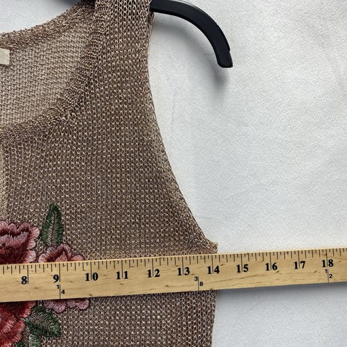 Love Sen Embroidered Open Knit Sleeveless Tank Top Women Large Gold Rose New - Picture 3 of 11