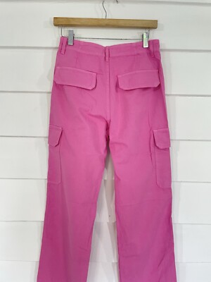 Highwaist ribbon pants 2色Mサイズ ZARA Women High Rise Straight Cargo Trousers Pants Pink Size