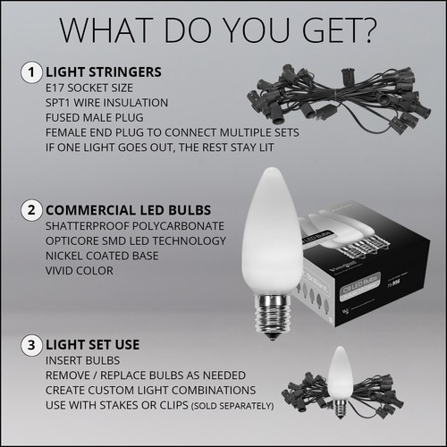 OptiCore C9 Commercial LED Shatterproof Christmas Lights, White Wire 25ft - Picture 28 of 125