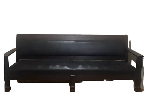 Bench Train Station Depot Railroad Antique Karpen Original Black Leather 8' Long