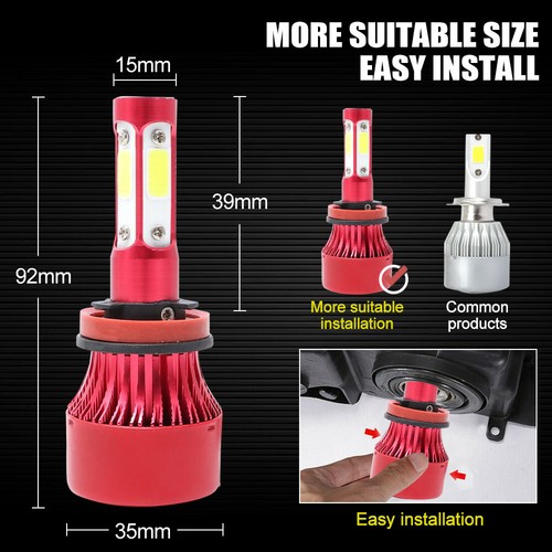 9005+9006+H11 6000K 990000LM Combo 4-Side COB LED Headlight Kits High Low Bulbs - Picture 8 of 12