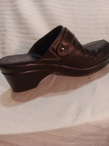 Womens Sz 7 ,Nickels ,Mules Clogs Slip On Comfort Wedge Heels, Black, Leather - Picture 3 of 14