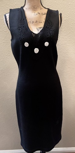 TOULA WOMENS BLACK SLEEVELESS VNECK KNIT MIDI DRESS EMBRODERED DETAILS SZ 6 NEW - Picture 5 of 9