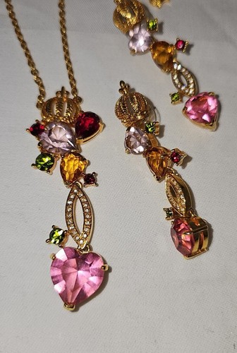 Pompöös Schmuck-Set Kristall Collier /Ohrhänger -hochw.Vergoldet Halskette... - Bild 9 von 20