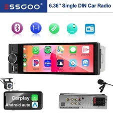 6.36" IPS Single 1 DIN Android CAM Car Stereo Radio CarPlay Head Unit Bluetooth