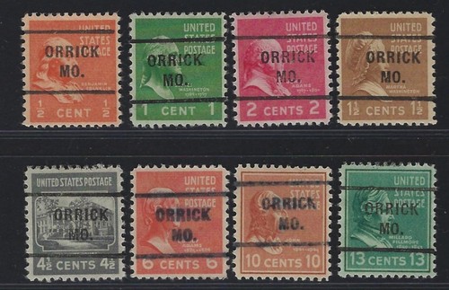 Precancels - MO - Orrick - Type 712 - 8 different Prexy denoms - Picture 1 of 2
