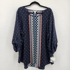 Croft & Barrow Woman Plus Size 2X Blue Geometric Print Tunic Top
