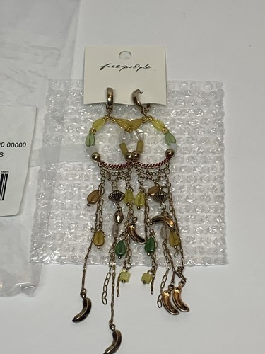 Free People Ciao For Now Dangles Earrings Unique Mixed Multicolor Bead Hoops NWT - Picture 2 of 7