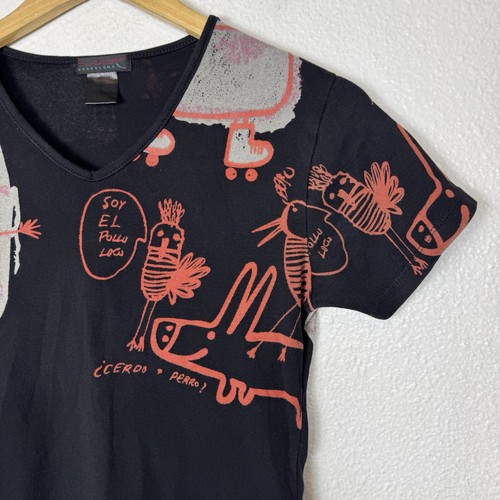 Custo Barcelona Baby Tee V-neck El Pollo Loco Tshirt Crazy Chicken Top Y2K Shirt - Picture 3 of 8