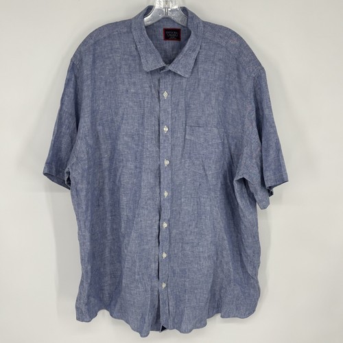 Untuckit Shirt Mens 3XL Blue Short Sleeve Button Front Linen Casual Vacation - Picture 1 of 7