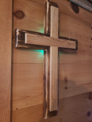 Handmade Custom Wooden Cross with LED Lighting - Picture 5 of 7