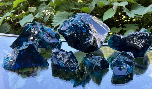 Glass Cullet Slag  Rocks Chunks Lot of 7  Aqua Green Total 4 lbs 7 oz  Blenko