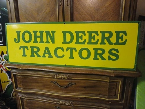 VINTAGE JOHN DEERE PORCELAIN SIGN OLD 36" FARMING TRACTOR DEALER SALES SERVICE